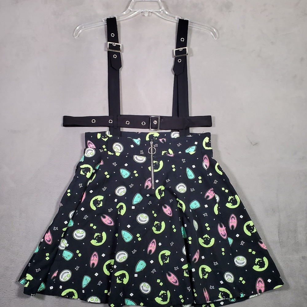 Disney Nightmare Before Christmas Suspender Skirt L Black Boogie's Boys Goth NEW